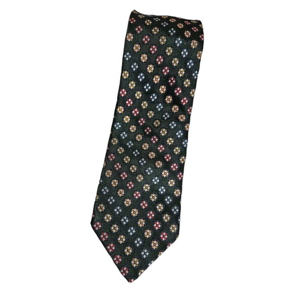 VALENTINO Men's 100% Silk Necktie LUXURY Tie Green Geometric W:3.7" EUC